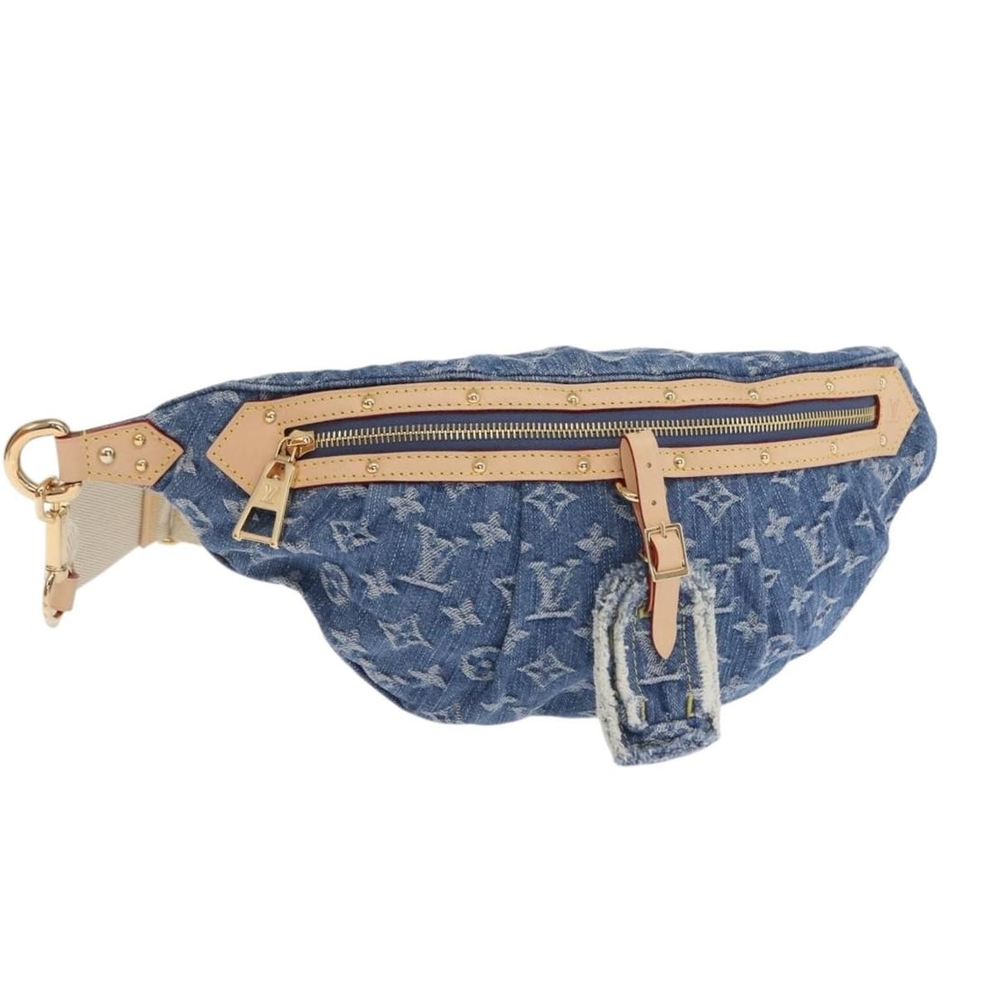 Monogram Denim Blue High Rise Body Bag by Louis Vuitton M46837: Monogram Denim Blue High Rise Body Bag by Louis Vuitton M46837 This Louis Vuitton Monogram Denim High Rise Body Bag features a stylish blue monogram denim canvas exterior. Crafted in Italy, the bag is