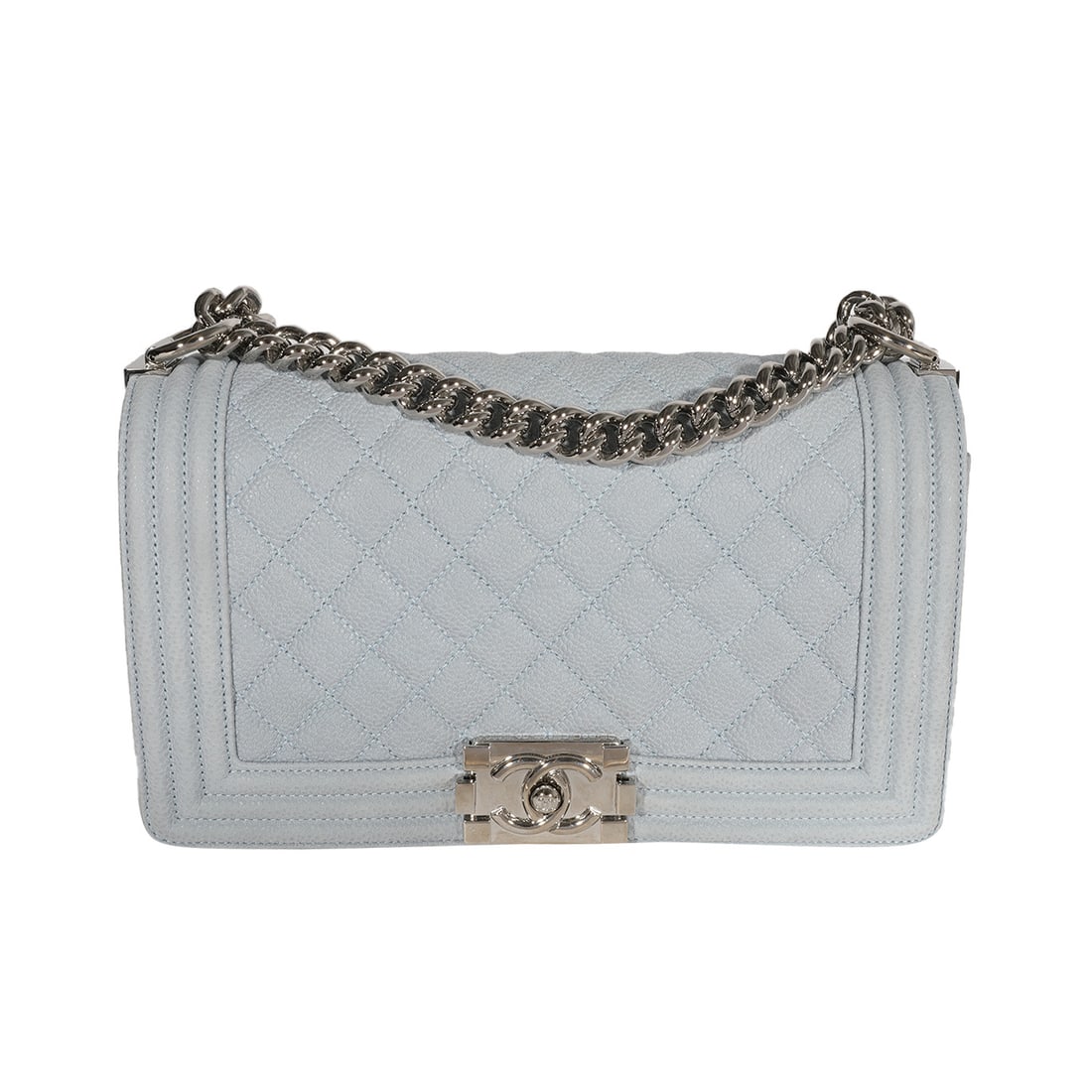 Chanel Old Medium Boy Bag Light Blue Caviar Leather with Accessories (1 of 7)