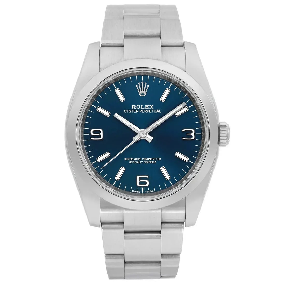 Rolex Oyster Perpetual 36 Automatic Blue Dial Men's Watch 116000 with Box and Papers: Rolex Oyster Perpetual 36 Automatic Blue Dial Men's Watch 116000 with Box and Papers This exquisite Rolex Oyster Perpetual 36 wristwatch features a striking blue sunburst dial, providing an elegant ba