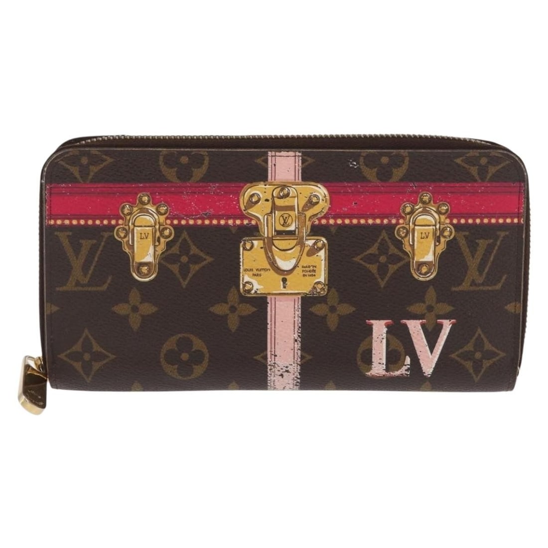 Louis Vuitton Brown Canvas Zippy Wallet for Women: Louis Vuitton Brown Canvas Zippy Wallet for Women This Louis Vuitton Zippy wallet features a brown canvas exterior with surface rubbing and slight loss of shape. The metal fittings show scratches and
