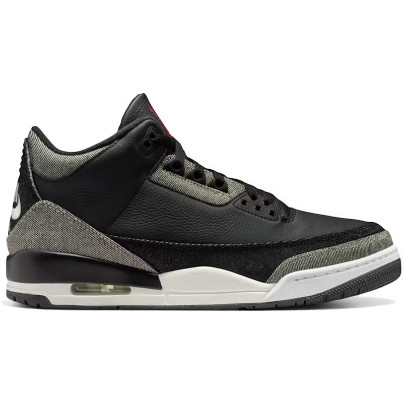 Limited Edition Levi's Denim and Black Air Jordan 3 Sneakers: Limited Edition Levi's Denim and Black Air Jordan 3 Sneakers The Air Jordan 3 x Levi's "Black and White" is a limited-edition sneaker that combines the classic Air Jordan 3 silhouette with Levi's reno