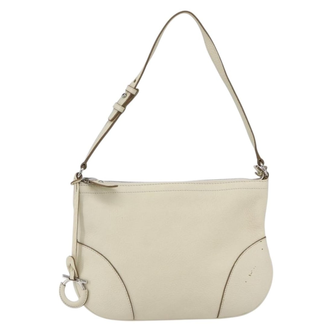 Salvatore Ferragamo Gancini White Leather Shoulder Bag: Salvatore Ferragamo Gancini White Leather Shoulder Bag This Salvatore Ferragamo Gancini shoulder bag is crafted from white leather and designed for women. It features a shoulder strap and metal fittin