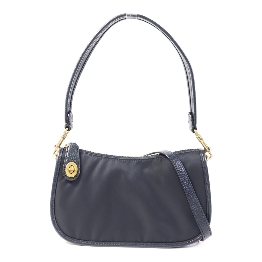 COACH Navy Blue Nylon 2 Way Shoulder Bag GHW: COACH Navy Blue Nylon 2 Way Shoulder Bag GHW This COACH 2 Way Shoulder Bag combines stylish functionality with durable construction. Crafted from high-quality nylon, this bag features a sleek navy blu