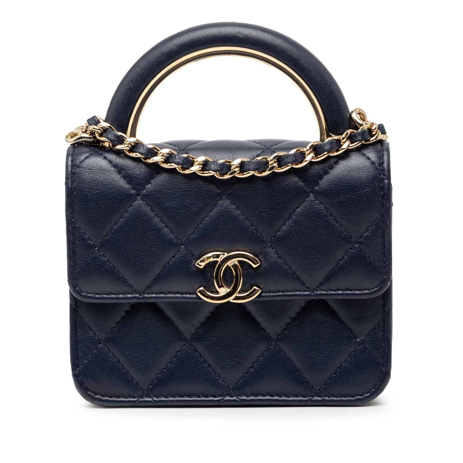 Blue Chanel Mini Paris Le19M Top Handle Quilted Lambskin Flap Bag (1 of 7)