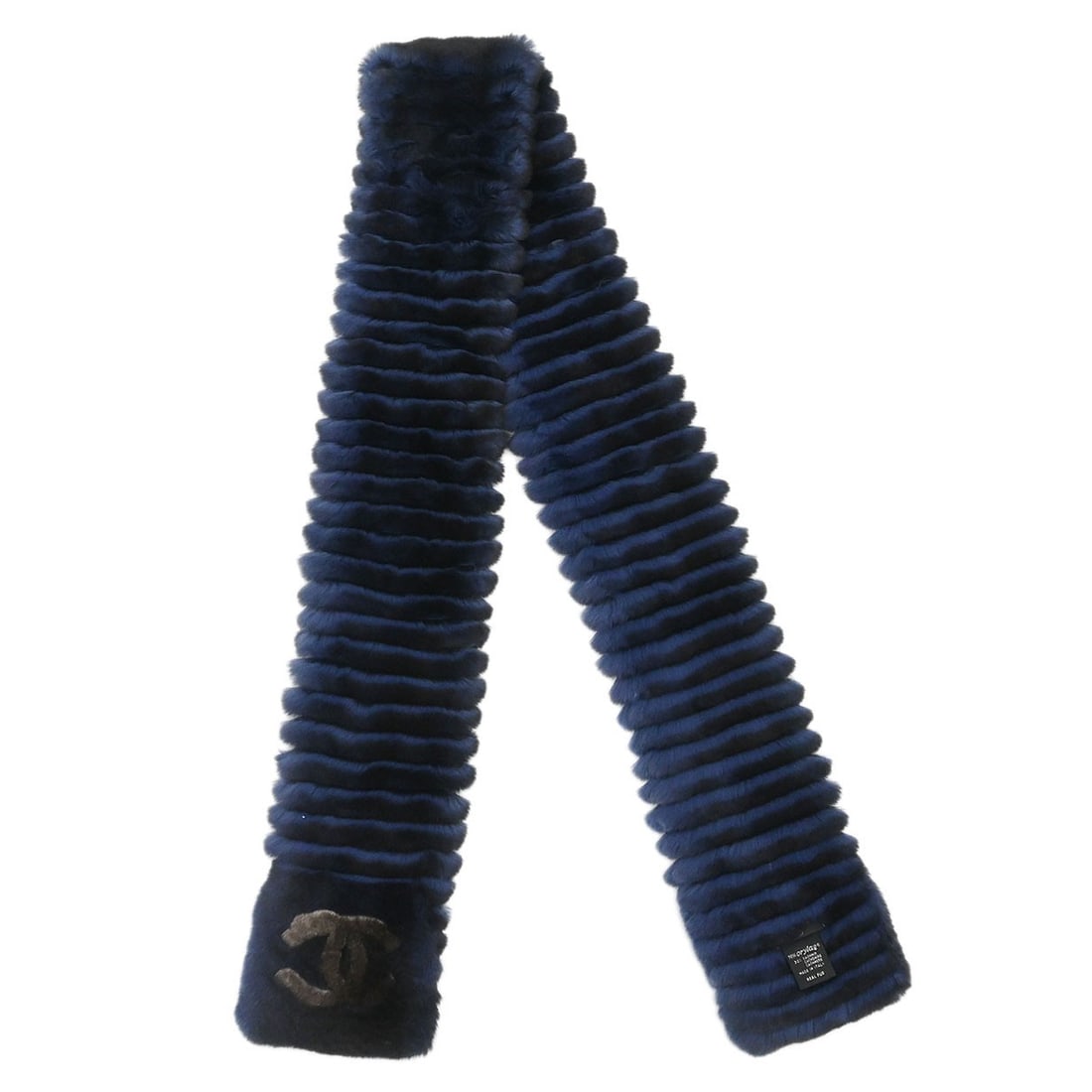 Blue Orylag Fur Scarf by Chanel 55 Inch Winter Accessory: Blue Orylag Fur Scarf by Chanel 55 Inch Winter Accessory This Chanel Orylag stole is a luxurious blue scarf designed for winter wear. Crafted in France, it features a sleek and compact silhouette, mak