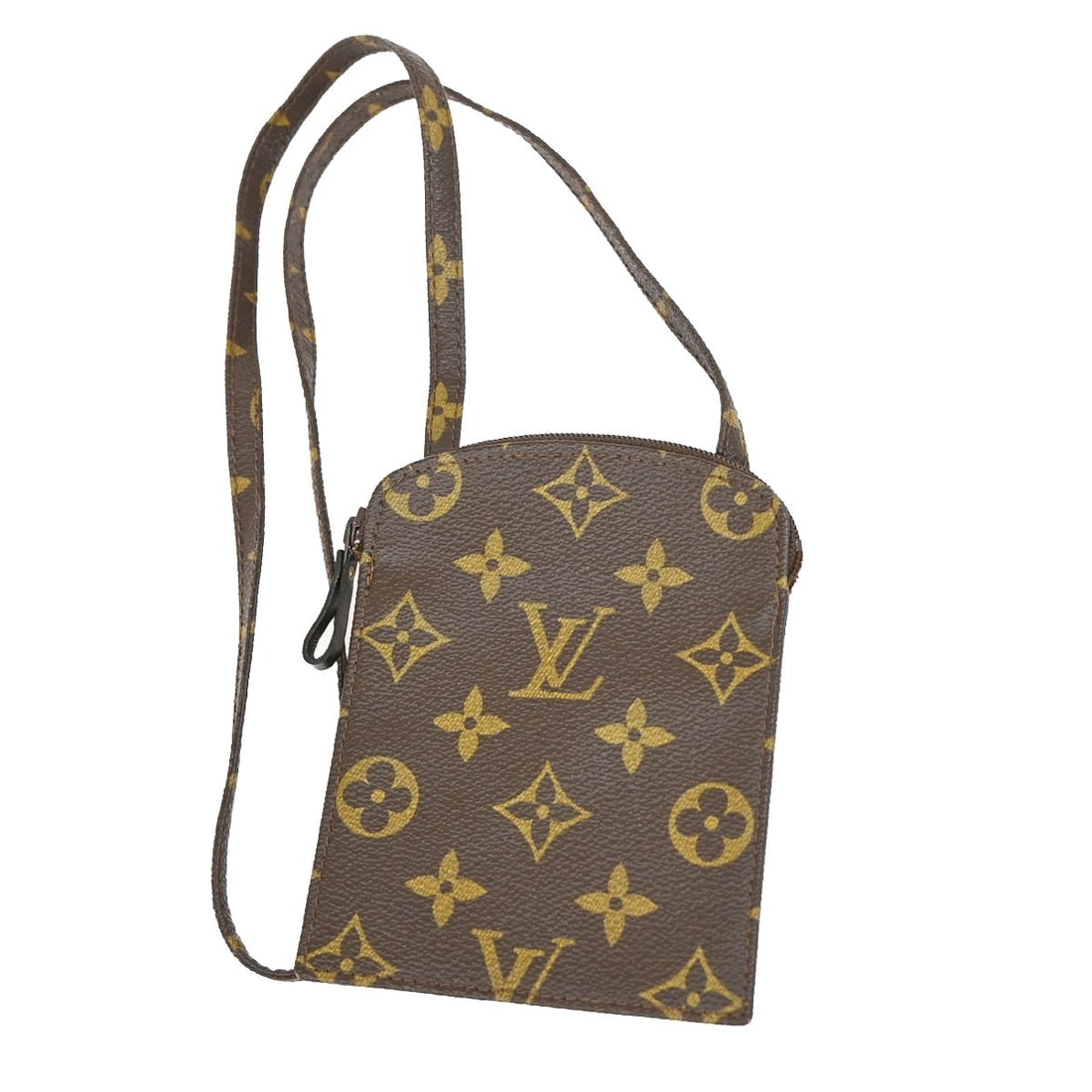 Louis Vuitton Monogram Canvas Pochette Secret for Women: Louis Vuitton Monogram Canvas Pochette Secret for Women This Louis Vuitton Pochette Secret is crafted in the classic Monogram canvas, designed for women. The exterior shows signs of wear including wri