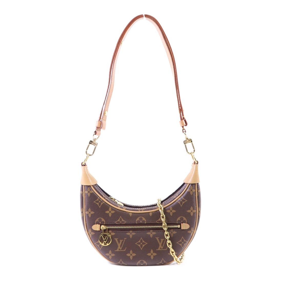 Louis Vuitton Loop Monogram Brown Shoulder Bag with Gold Hardware M81098: Louis Vuitton Loop Monogram Brown Shoulder Bag with Gold Hardware M81098 This Louis Vuitton Loop 2 Way Shoulder Bag features the iconic Monogram pattern in brown PVC coated canvas. The bag offers vers