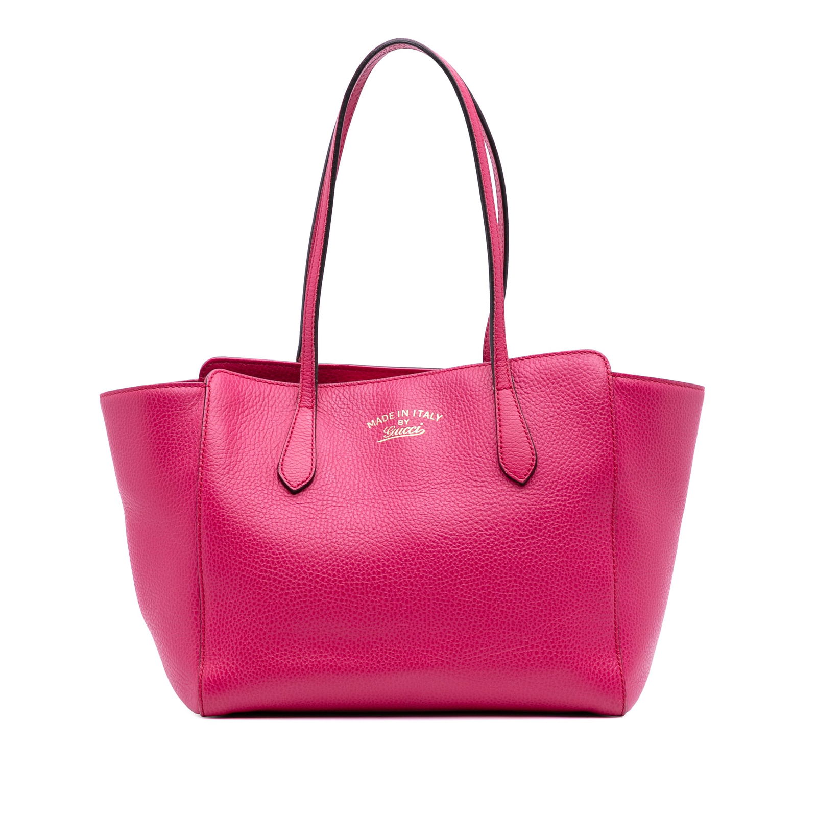 Gucci Medium Dollar Calfskin Swing Tote Pink Leather Bag: Gucci Medium Dollar Calfskin Swing Tote Pink Leather Bag Introducing the Gucci Medium Dollar Calfskin Swing Tote, a stylish and functional accessory crafted from high-quality leather. This tote featur
