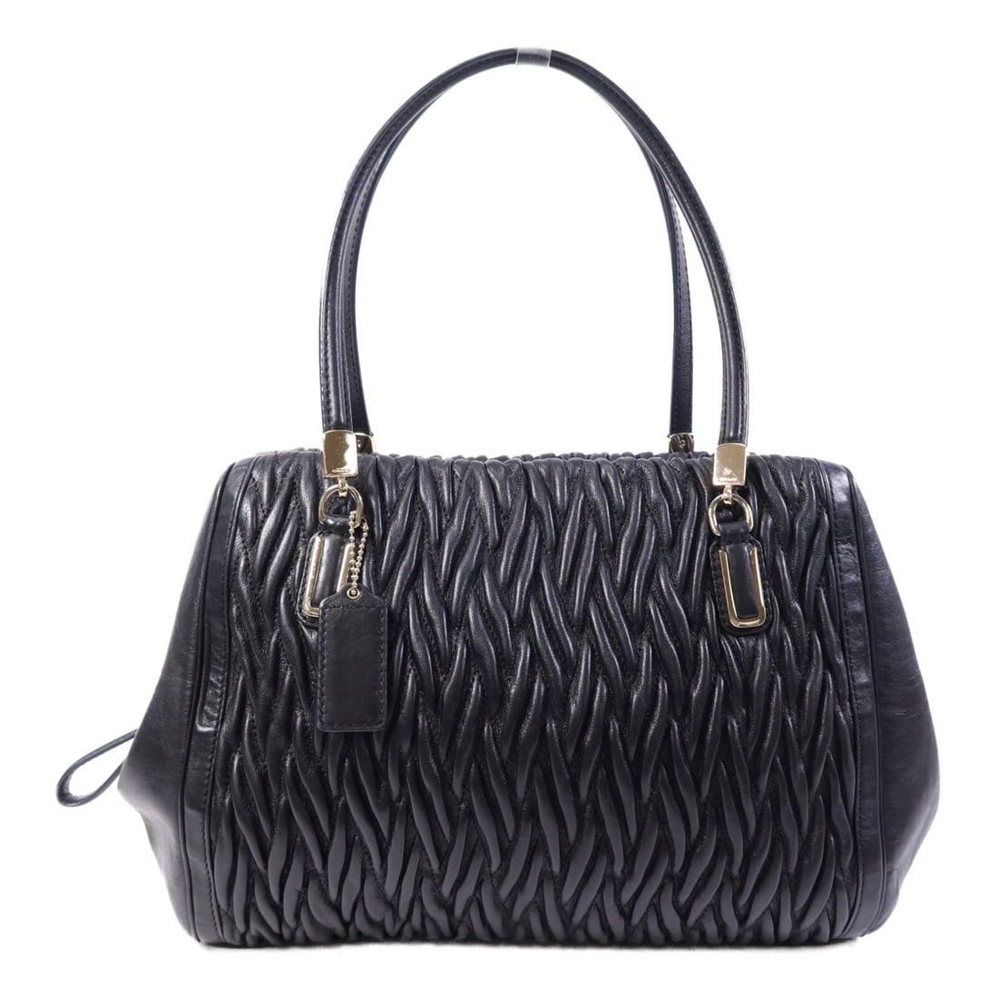 COACH Madison Gathered Shoulder Bag Black Calfskin Leather GHW: COACH Madison Gathered Shoulder Bag Black Calfskin Leather GHW Introducing the COACH Madison Gathered Shoulder Bag, a stylish and versatile accessory crafted from high-quality calfskin leather in a cl