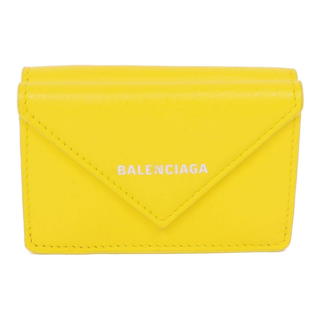 BALENCIAGA Tri-fold Wallet 391446.7155 Yellow Lambskin Leather: BALENCIAGA Tri-fold Wallet 391446.7155 Yellow Lambskin Leather This Balenciaga tri-fold wallet is crafted from luxurious lambskin leather in a vibrant yellow hue, ensuring a stylish statement. It feat