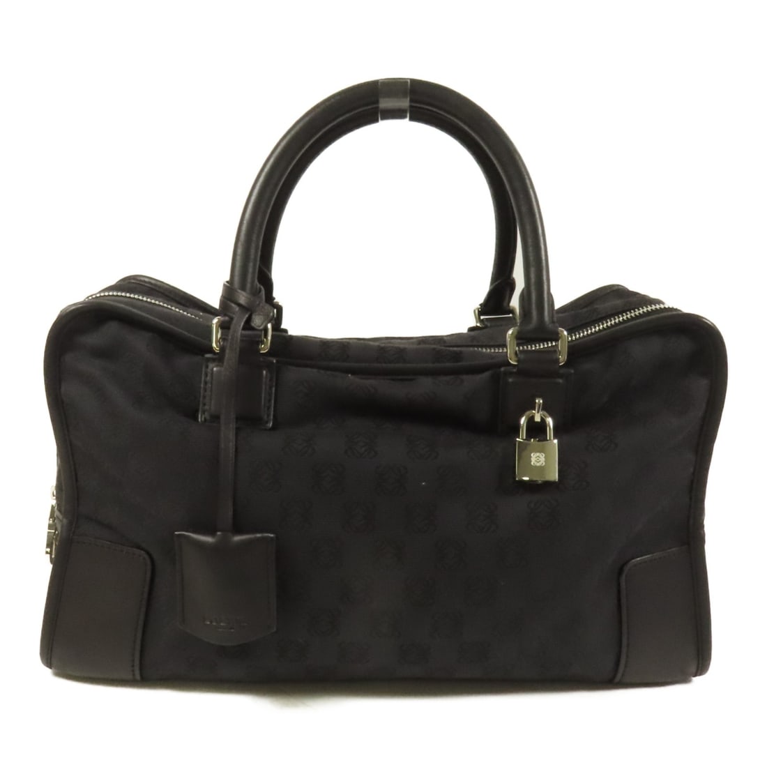 LOEWE Amazona Black Canvas Handbag 14.2" Length: LOEWE Amazona Black Canvas Handbag 14.2" Length Introducing the LOEWE Amazona Handbag, a stylish blend of functionality and elegance. Crafted from durable black canvas, this handbag is designed for ev