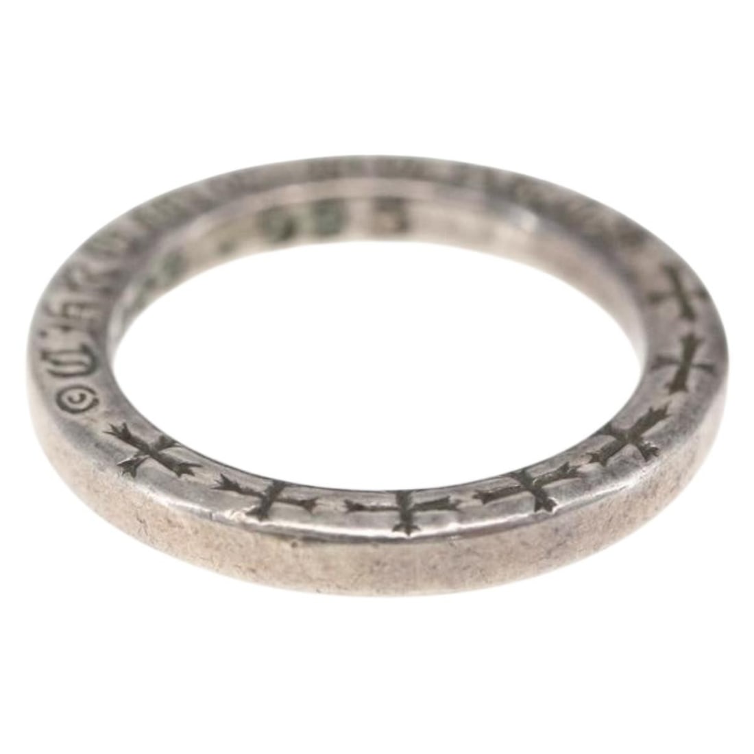 Chrome Hearts Ag925 Silver NTFL Ring with Dust Bag: Chrome Hearts Ag925 Silver NTFL Ring with Dust Bag This Chrome Hearts ring is crafted in Ag925 silver and features a size 8.5 in Japanese sizing. It comes with a dust bag and shows slight scratches co