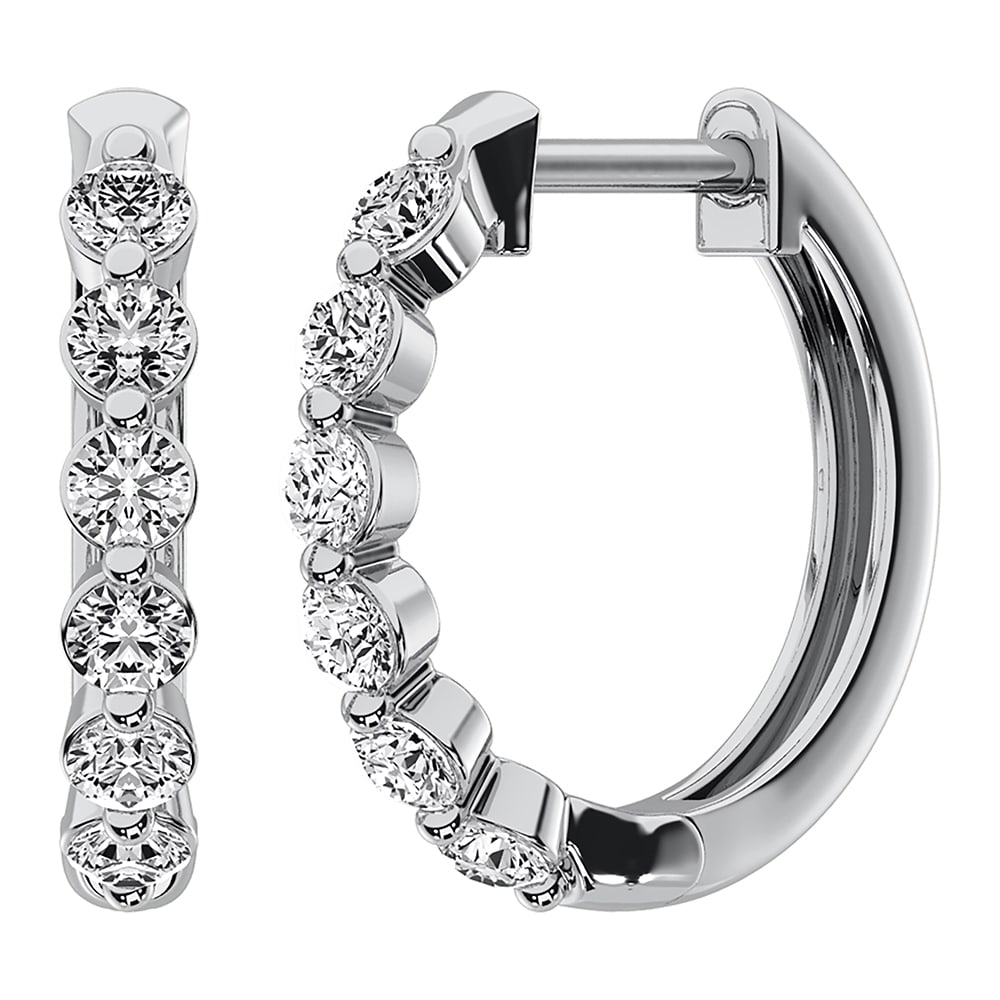 14K White Gold 1/2 Ct.Tw. Diamond Hoop Earrings: 14K White Gold 1/2 Ct.Tw. Diamond Hoop Earrings 14k White Gold Stone Color: G-h Stone Clarity: I1 PLEASE NOTE: Framed, Large, or heavy items do not have shipping costs included. The exact shipping cos