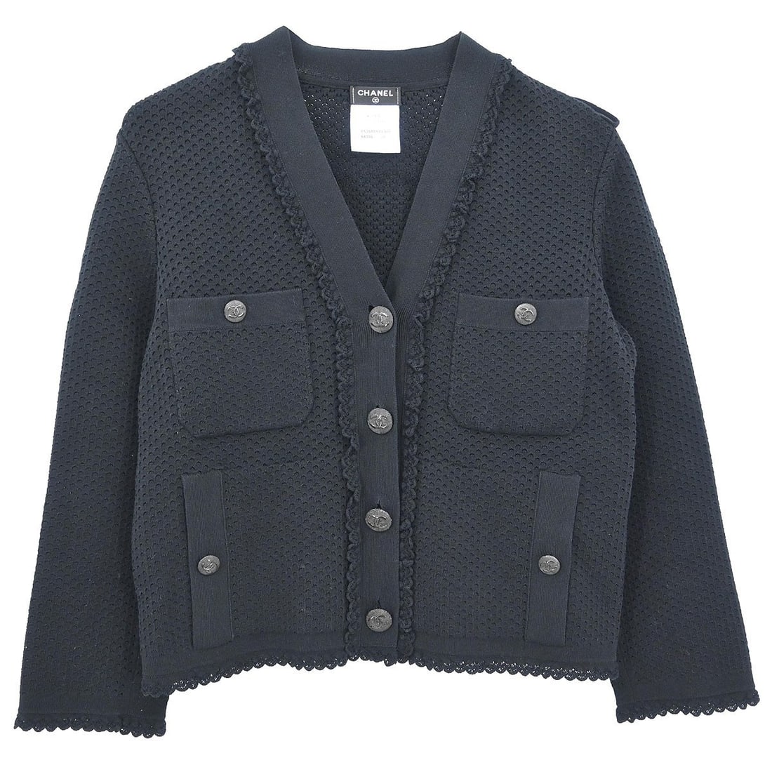 Chanel Black Collarless Cotton Jacket Size 36 Single Breasted (1 of 11)