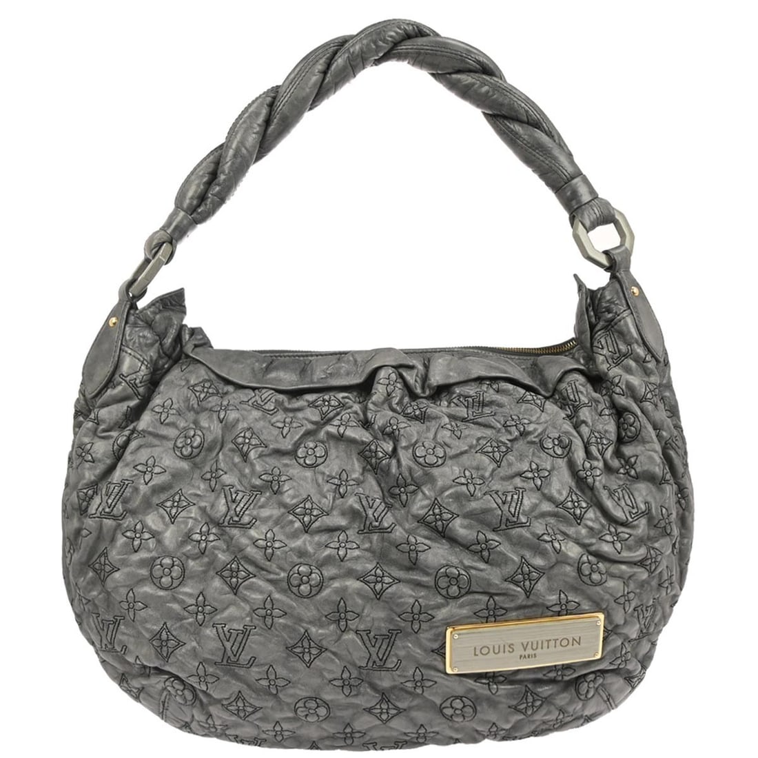 Louis Vuitton Nimbus PM Gray Leather Monogram Olympe Top Handle Bag: Louis Vuitton Nimbus PM Gray Leather Monogram Olympe Top Handle Bag This Louis Vuitton Olympe Nimbus PM hobo handbag features the signature gray monogram pattern crafted from leather. Designed with a