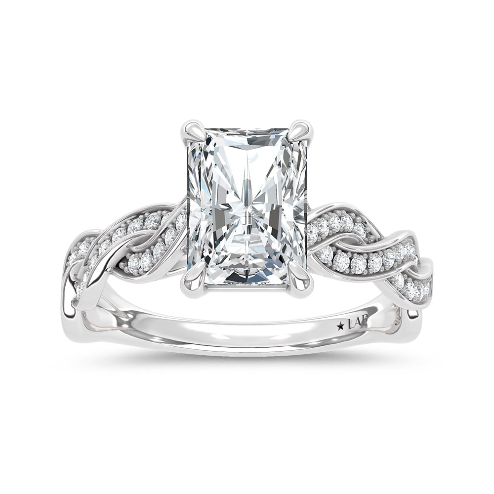 14K White Gold Lab Grown Diamond 2 1/5 Ct.Tw. Radiant Shape Twisted Shank Engagement Ring (Center 2: 14K White Gold Lab Grown Diamond 2 1/5 Ct.Tw. Radiant Shape Twisted Shank Engagement Ring (Center 2 ctw) This elegant diamond engagement ring crafted in 14k White gold, features a Radiant Shape center