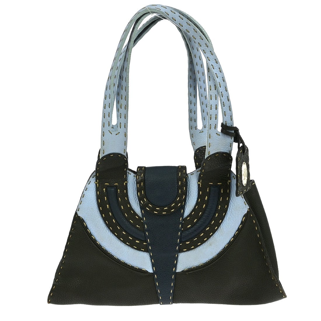 Fendi FF Blue Leather Handbag with Logo and Silver Hardware (1 of 8)