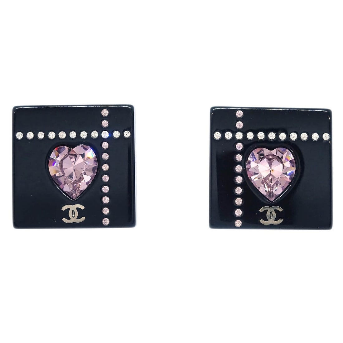 Chanel Square Clip-On Earrings Black Rhinestone 04A: Chanel Square Clip-On Earrings Black Rhinestone 04A Add a touch of elegance to your ensemble with these Chanel Square Clip-On Earrings. Crafted with a striking black rhinestone design, these earrings