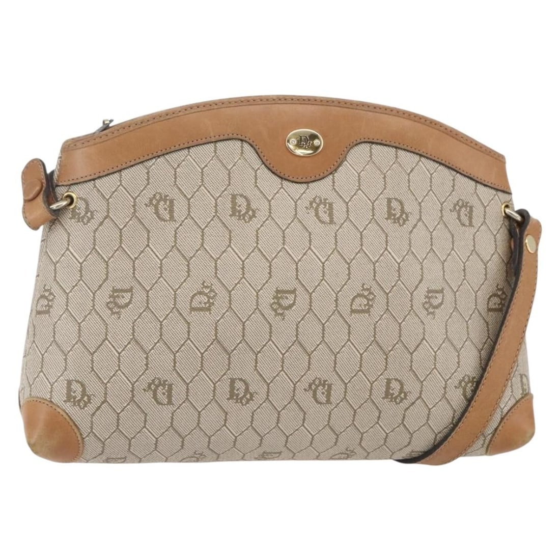 Beige Canvas and Leather Dior Honeycomb Vintage Shoulder Bag: Beige Canvas and Leather Dior Honeycomb Vintage Shoulder Bag This vintage Christian Dior Honeycomb shoulder bag features a beige canvas body with leather accents. Designed for women, the bag shows sig