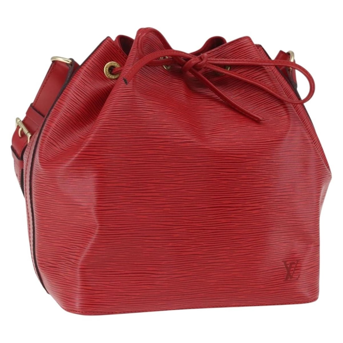 Louis Vuitton Petit Noe Red Epi Leather Shoulder Bag M44107 with Dust Bag: Louis Vuitton Petit Noe Red Epi Leather Shoulder Bag M44107 with Dust Bag This Louis Vuitton Petit Noe shoulder bag is crafted from red Epi leather and features an adjustable shoulder strap. The bag i