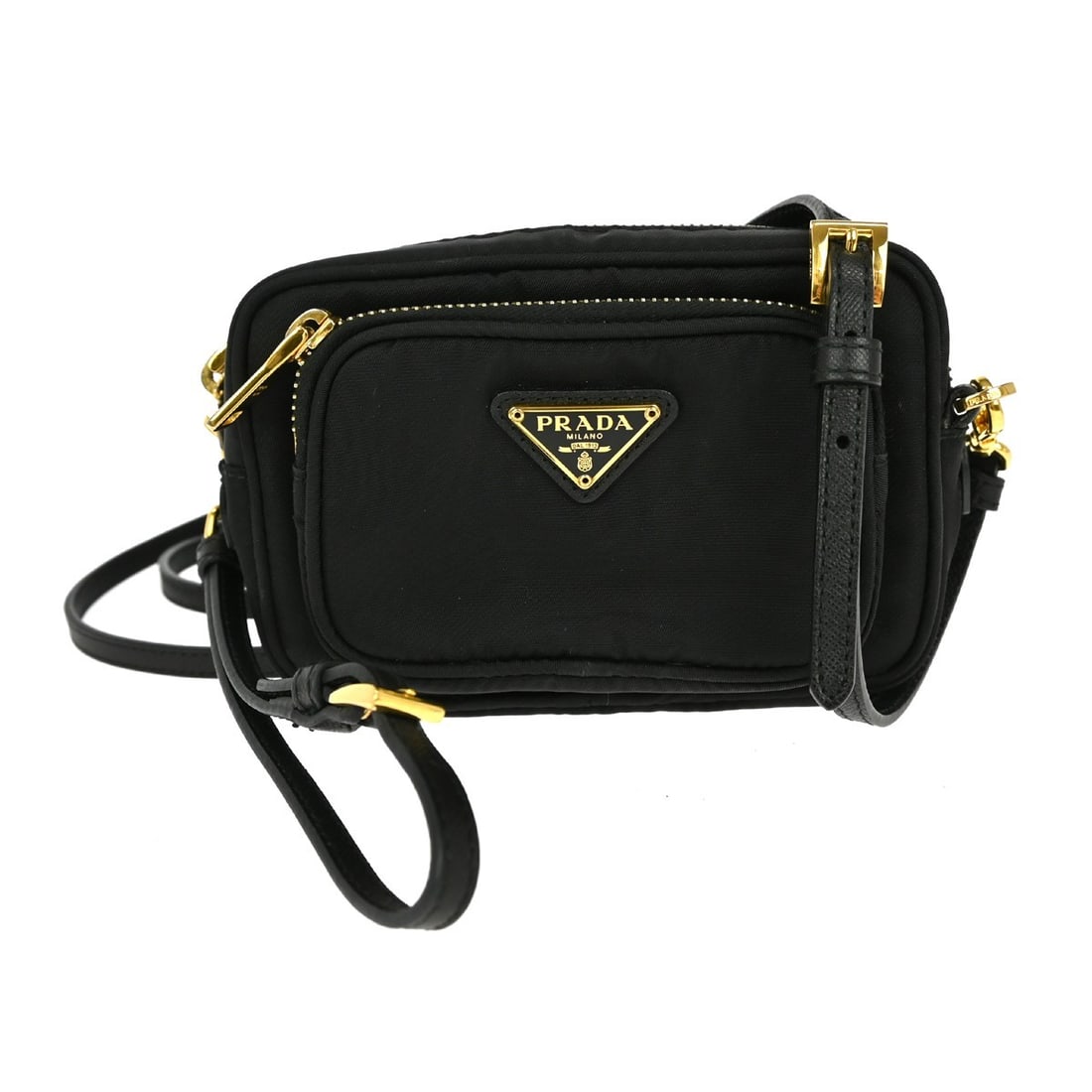 Prada 1N1862 Medium Black Nylon Shoulder Bag with Logo Accent: Prada 1N1862 Medium Black Nylon Shoulder Bag with Logo Accent This Prada shoulder bag features a sleek black nylon exterior with the signature Prada logo accent. Designed for casual occasions, it offe