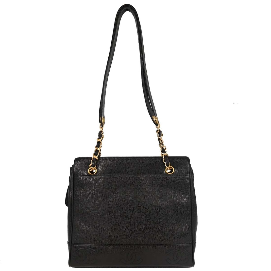 Chanel Black Caviar Leather Triple CC Tote Bag: Chanel Black Caviar Leather Triple CC Tote Bag This elegant Chanel Black Calfskin Triple CC Shoulder Tote Bag is a sophisticated accessory for any wardrobe. Crafted from premium caviar skin leather, t