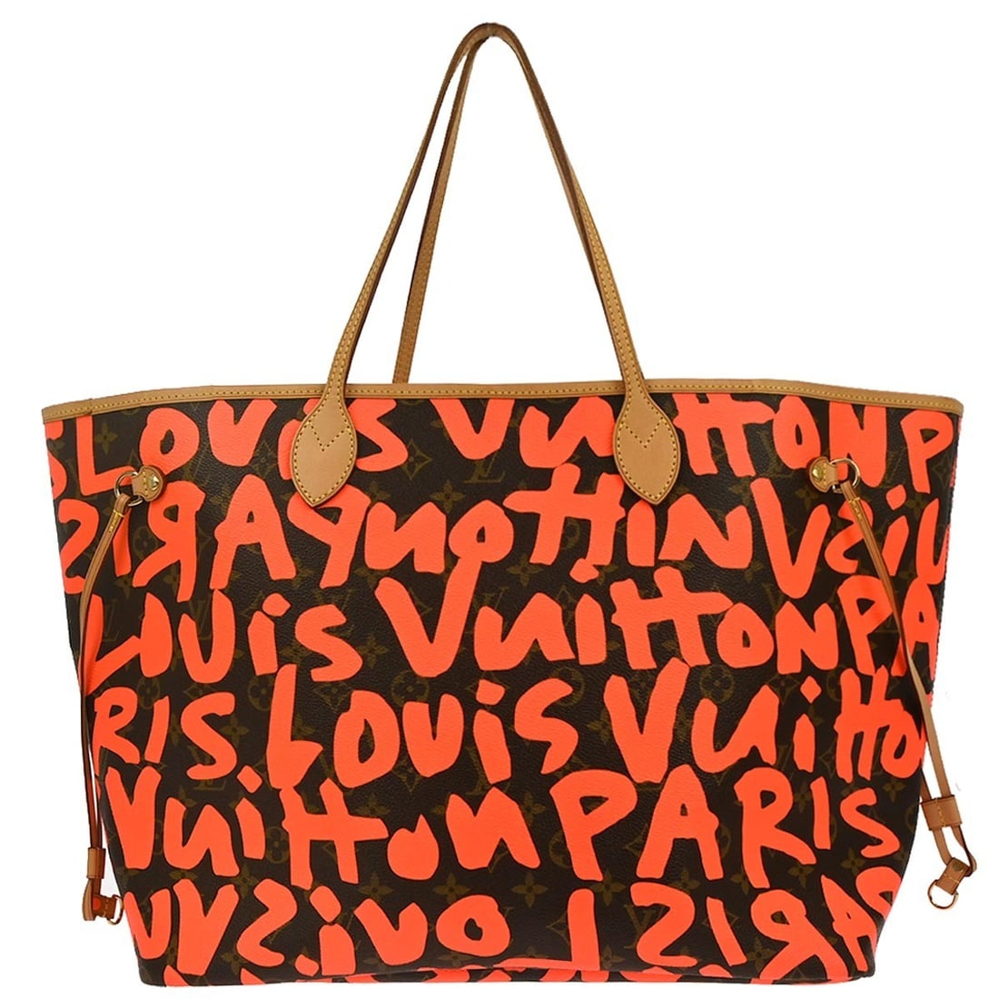 Neverfull GM Orange Monogram Tote Bag by Louis Vuitton M93702: Neverfull GM Orange Monogram Tote Bag by Louis Vuitton M93702 This Louis Vuitton Neverfull GM Tote Bag features the signature monogram graffiti canvas leather in vibrant orange. Designed with double h