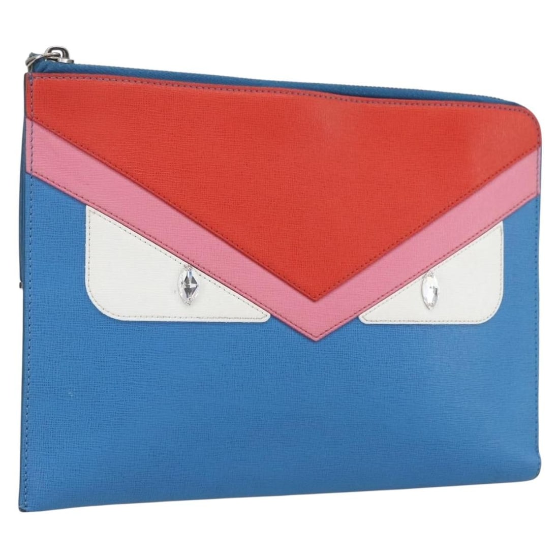 Blue Leather Fendi Monster Clutch Bag Italian Designer Purse: Blue Leather Fendi Monster Clutch Bag Italian Designer Purse This FENDI Monster clutch bag is crafted from blue leather and features a sleek, minimalist design. Made in Italy, it offers a compact silh
