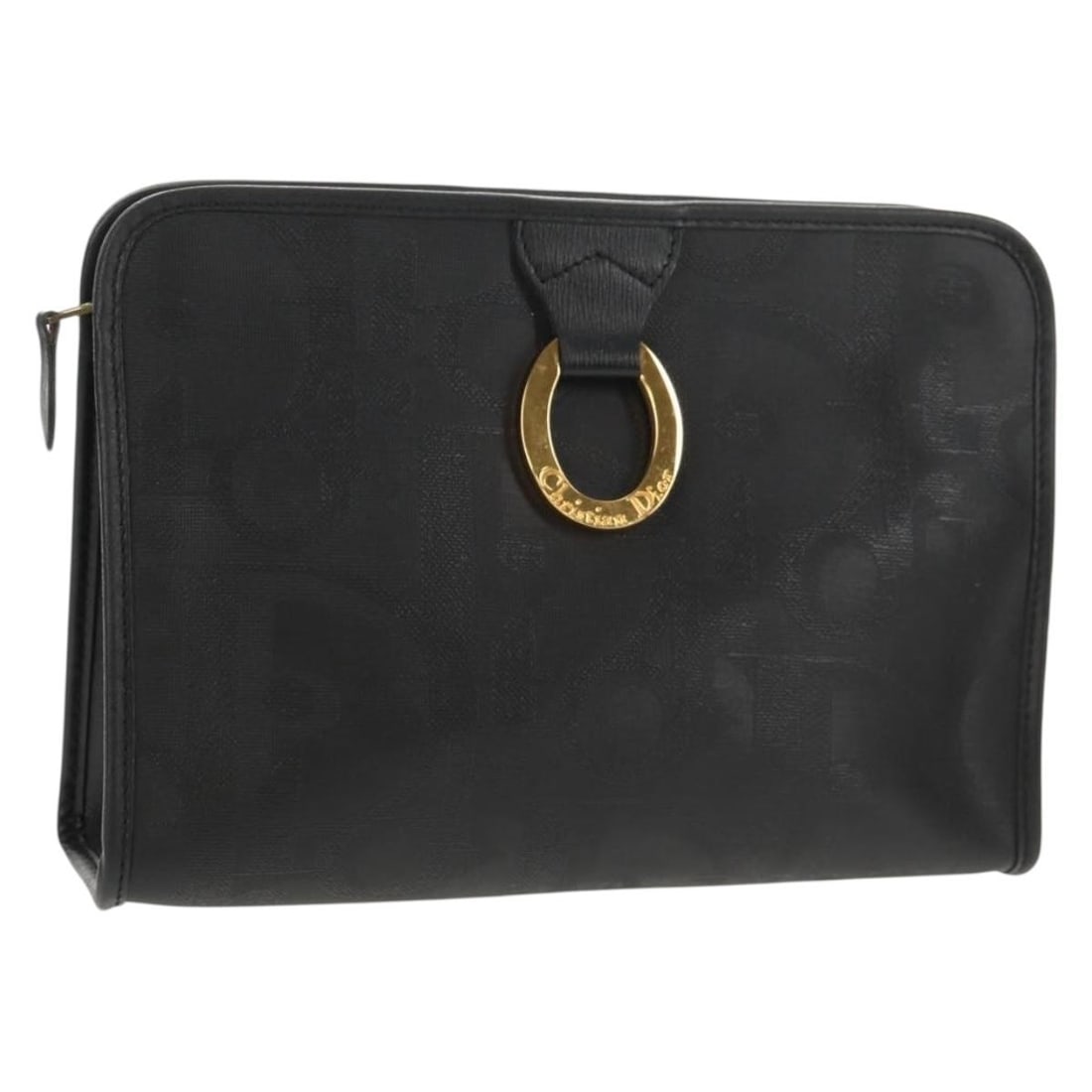 Christian Dior Trotter Clutch Bag PVC Black Gold Made in France: Christian Dior Trotter Clutch Bag PVC Black Gold Made in France Introducing the elegant Christian Dior Trotter Clutch Bag, a perfect blend of style and functionality. Crafted in France, this clutch fe
