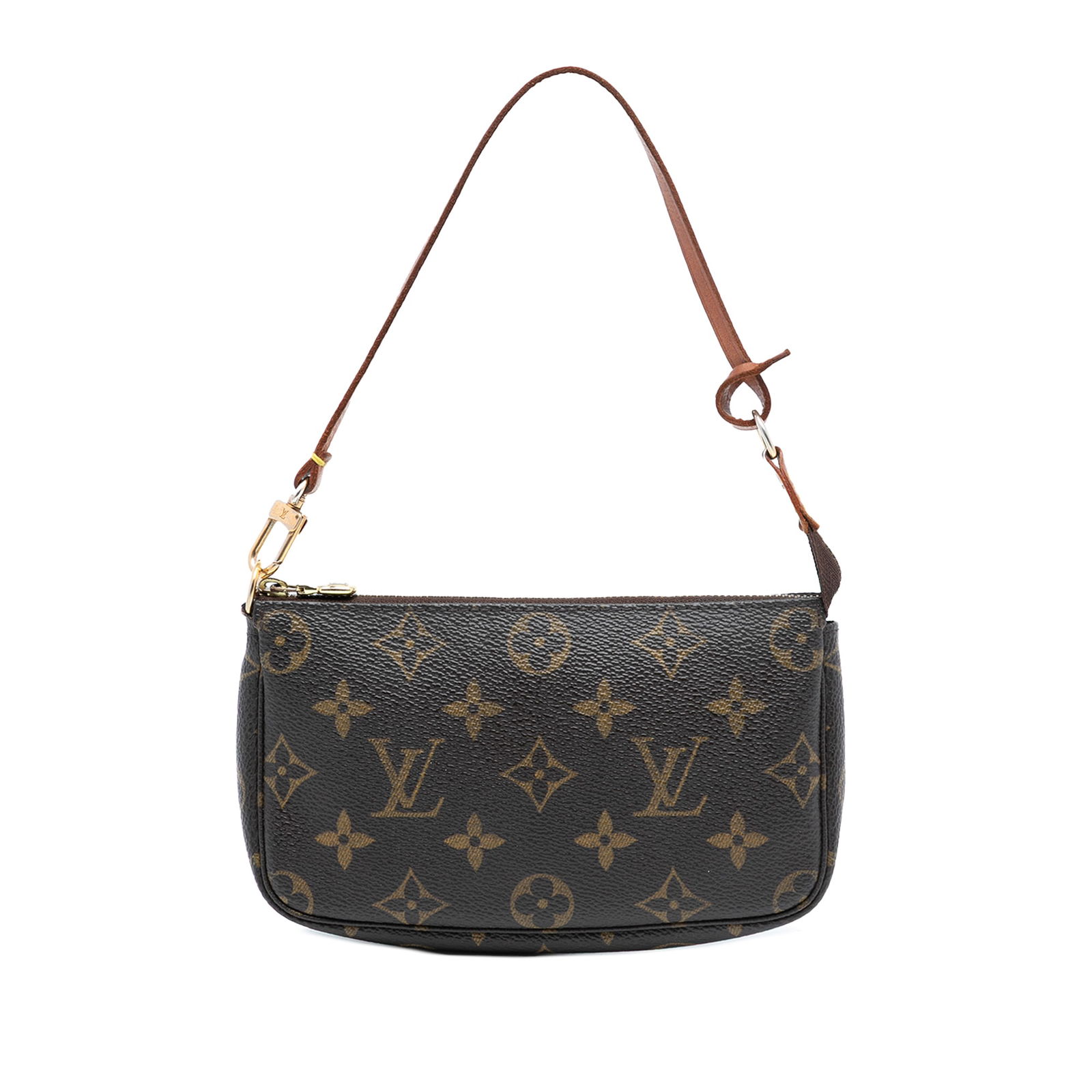 Mini Pochette Accessoires Bag with Monogram Canvas and Leather Strap: Mini Pochette Accessoires Bag with Monogram Canvas and Leather Strap This Louis Vuitton Mini Pochette Accessoires showcases the signature monogram canvas, complemented by a flat vachetta leather handl