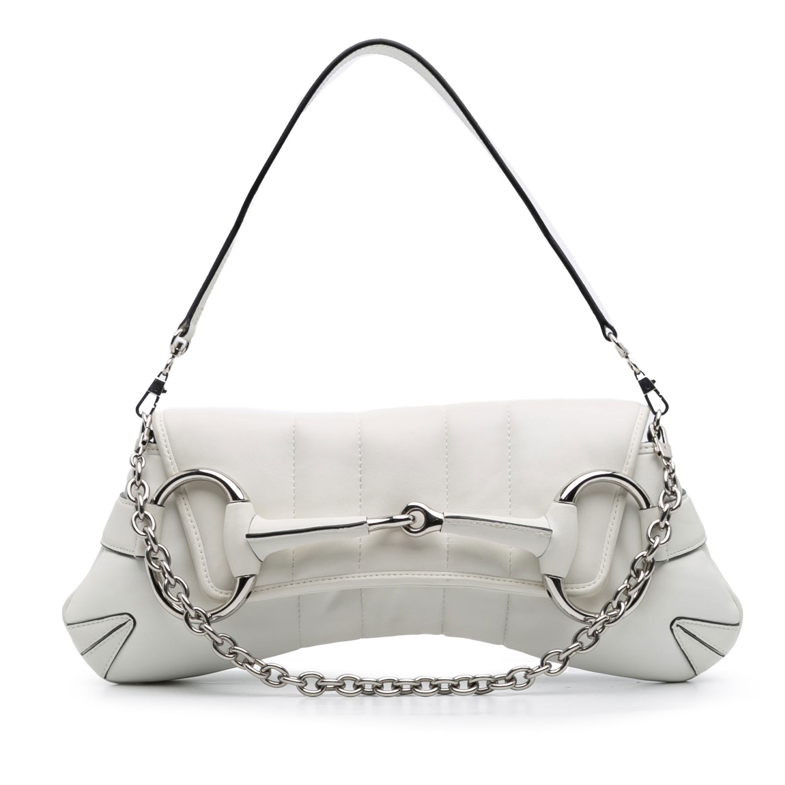 Gucci Small Leather Horsebit Chain Satchel White Italy (1 of 11)