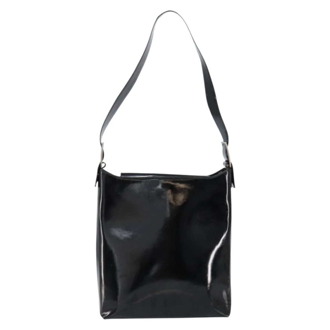 Black Patent Leather Salvatore Ferragamo Vala Shoulder Purse: Black Patent Leather Salvatore Ferragamo Vala Shoulder Purse This pre-owned Salvatore Ferragamo Vala shoulder bag for women features black patent leather construction with a sleek design. It shows sig