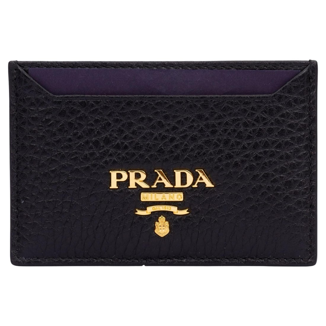 Prada Black Calf Leather Credit Card Holder with Gold Hardware: Prada Black Calf Leather Credit Card Holder with Gold Hardware Elevate your accessory collection with this elegant Prada credit card holder in beautiful black calf leather. Crafted in Italy, this slim