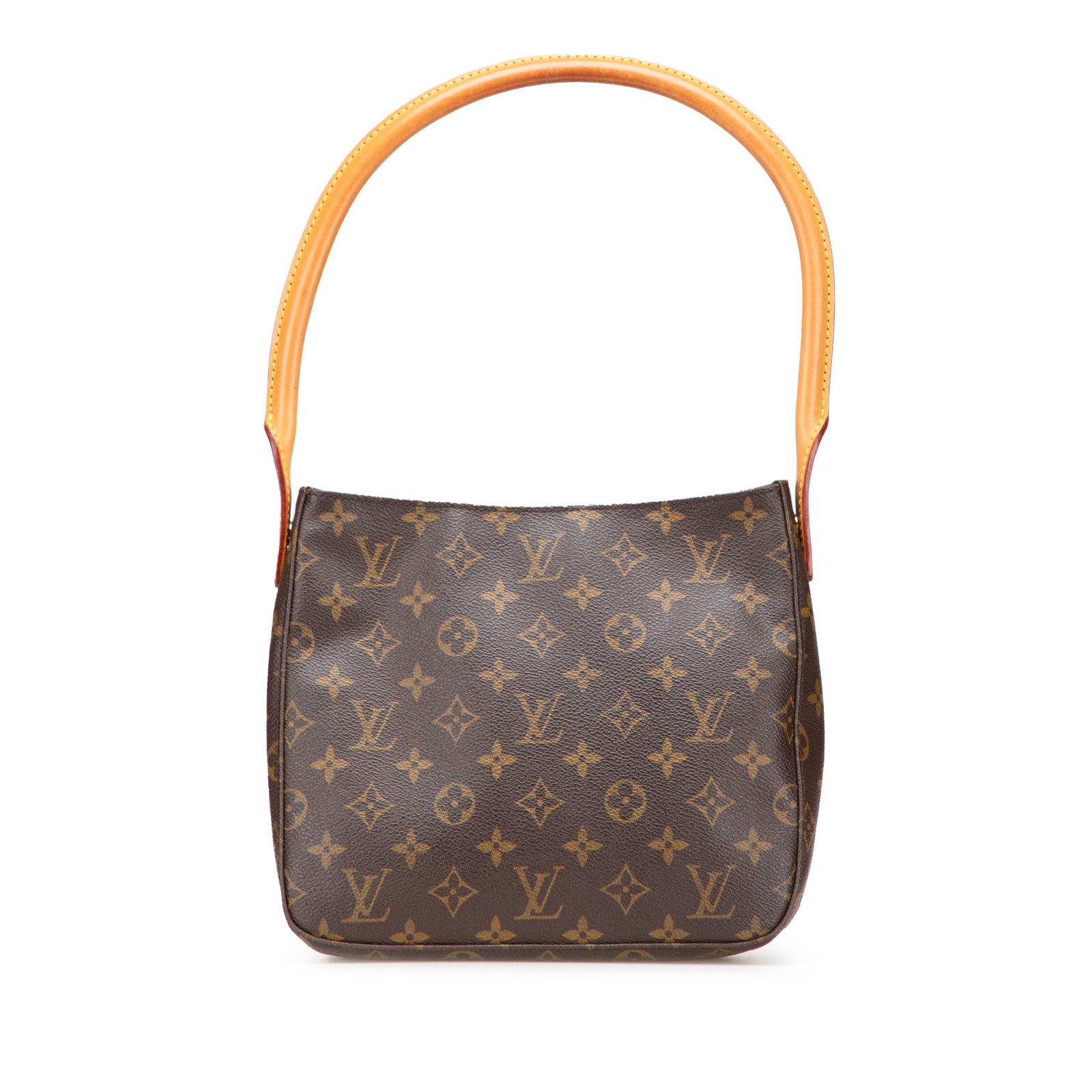 Louis Vuitton Monogram Looping MM Bag with Vachetta Leather Strap: Louis Vuitton Monogram Looping MM Bag with Vachetta Leather Strap This Louis Vuitton Monogram Looping MM handbag showcases a classic design crafted from durable monogram canvas. It features a comforta