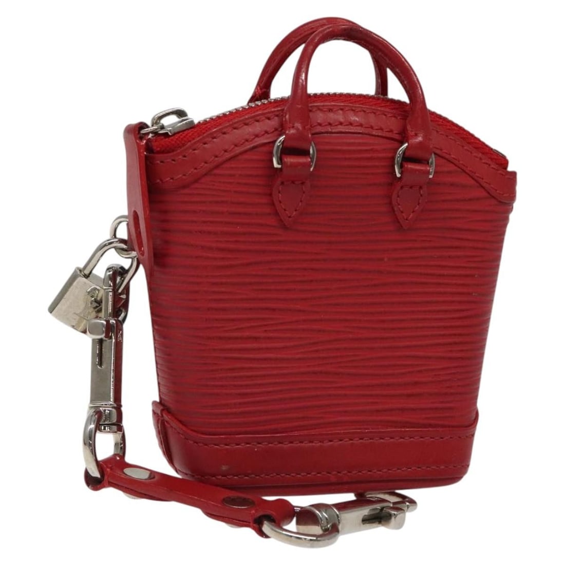 Louis Vuitton Epi Mini Lockit Charm Red M6001J Made in France: Louis Vuitton Epi Mini Lockit Charm Red M6001J Made in France This exquisite LOUIS VUITTON Epi Mini Lockit Charm in a striking red hue is crafted from high-quality Epi leather, embodying luxury and el