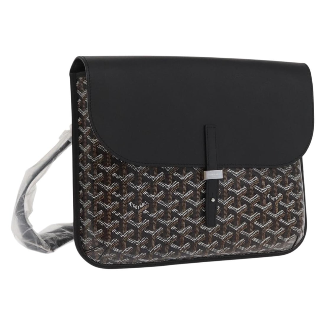 Black PVC Leather Goyard Herringbone Croucher Shoulder Bag with Dust Bag: Black PVC Leather Goyard Herringbone Croucher Shoulder Bag with Dust Bag This Goyard herringbone shoulder bag features a sleek black PVC leather exterior and a spacious, structured silhouette. Designe