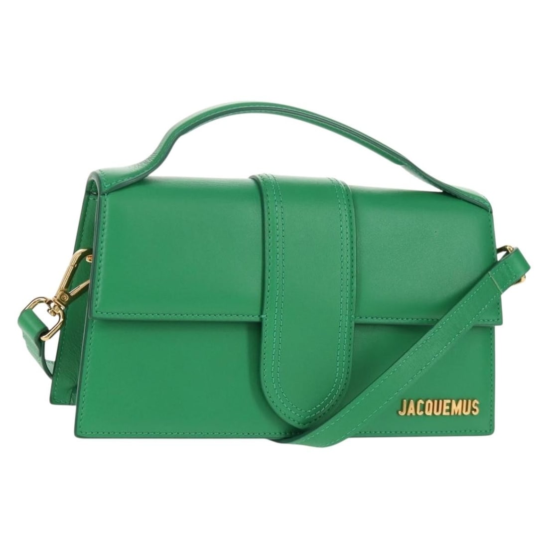 JACQUEMUS Leather Handbag Green Gold 2way with Dust Bag: JACQUEMUS Leather Handbag Green Gold 2way with Dust Bag This exquisite JACQUEMUS hand bag combines luxurious leather with a striking green and gold color scheme. Crafted in Italy, it features a 2-way