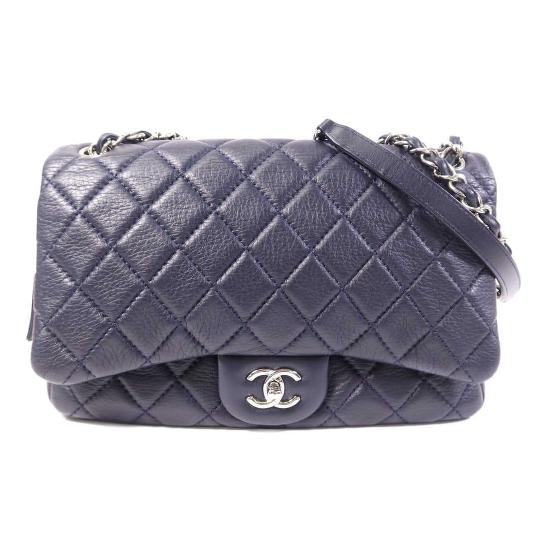 Blue Calfskin CHANEL A90839 Chain Shoulder Bag with Silver Tone CC Hardware: Blue Calfskin CHANEL A90839 Chain Shoulder Bag with Silver Tone CC Hardware This CHANEL CC shoulder bag features a blue calfskin leather exterior and silver-tone hardware. Designed with a classic chai