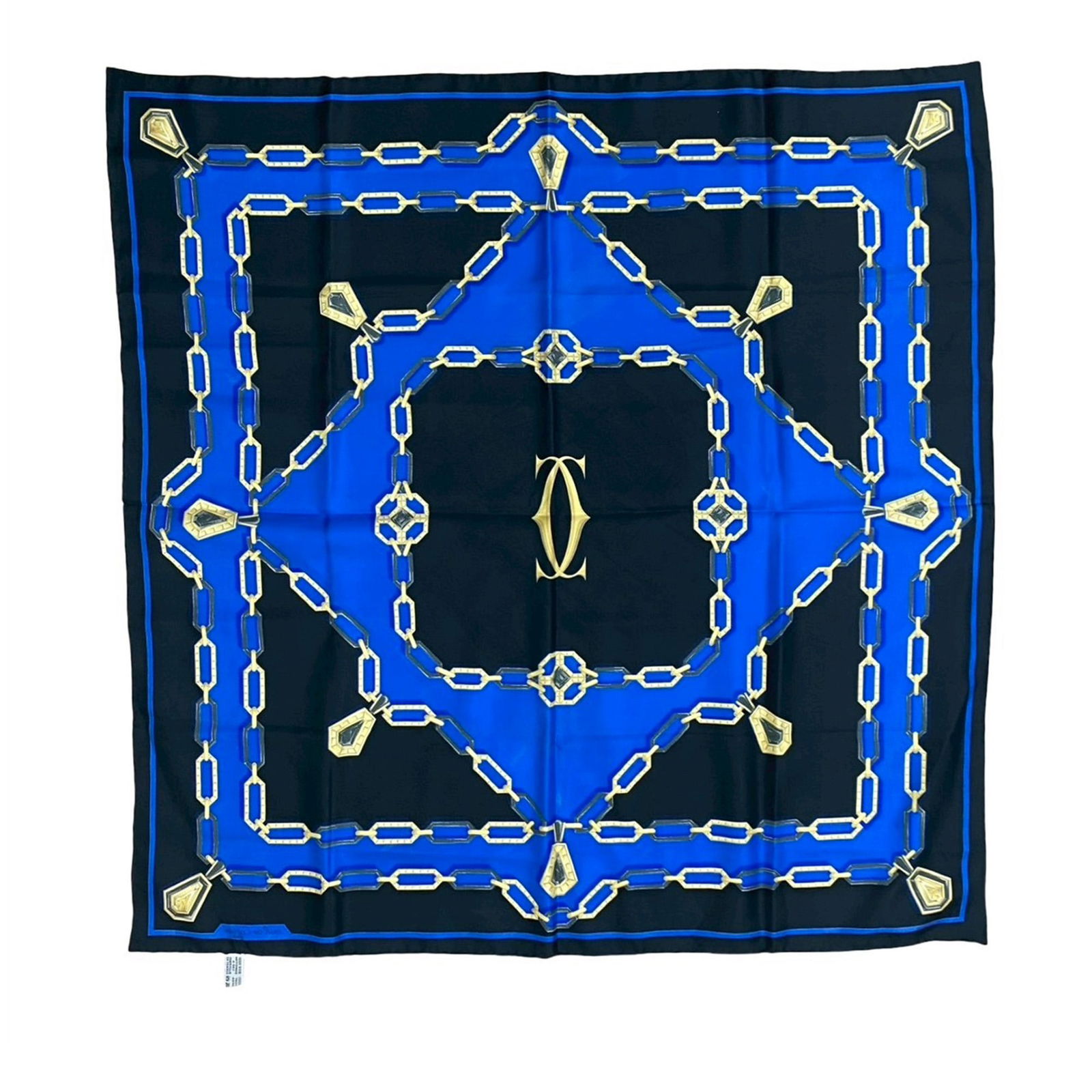 Cartier Must de Cartier Silk Scarf with Chain Motif Blue France (1 of 4)