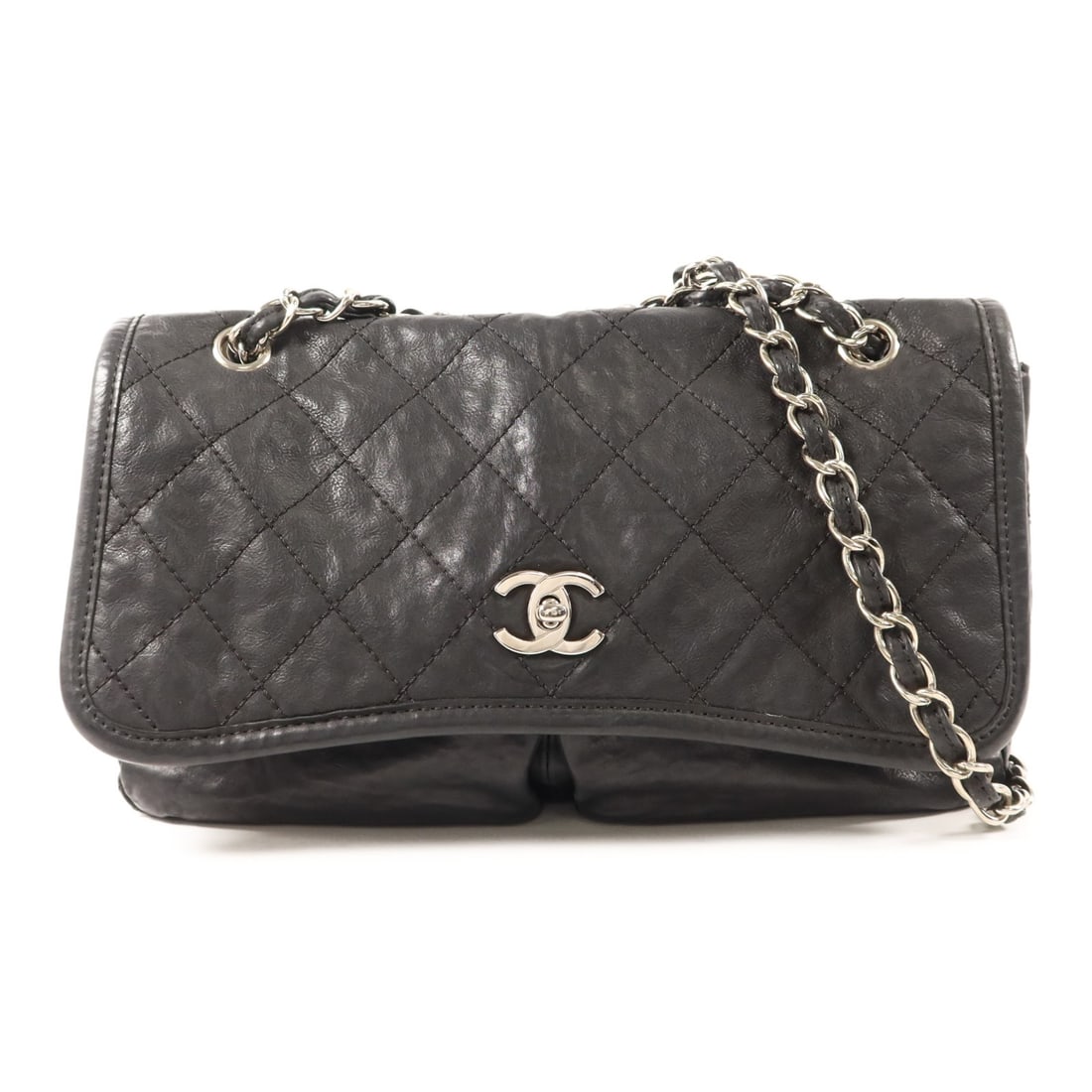 Chanel Matelasse A48865 Black Calfskin Chain Shoulder Bag with Silver Hardware (1 of 18)