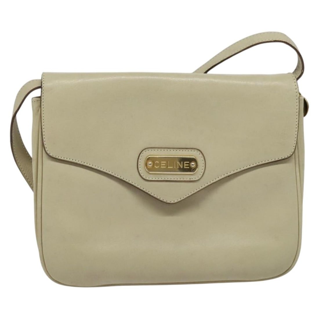 Celine Beige Leather Shoulder Purse for Women: Celine Beige Leather Shoulder Purse for Women This Celine shoulder bag is crafted from beige leather and designed for women. Made in Italy, it features a sleek and minimal silhouette with a shoulder s