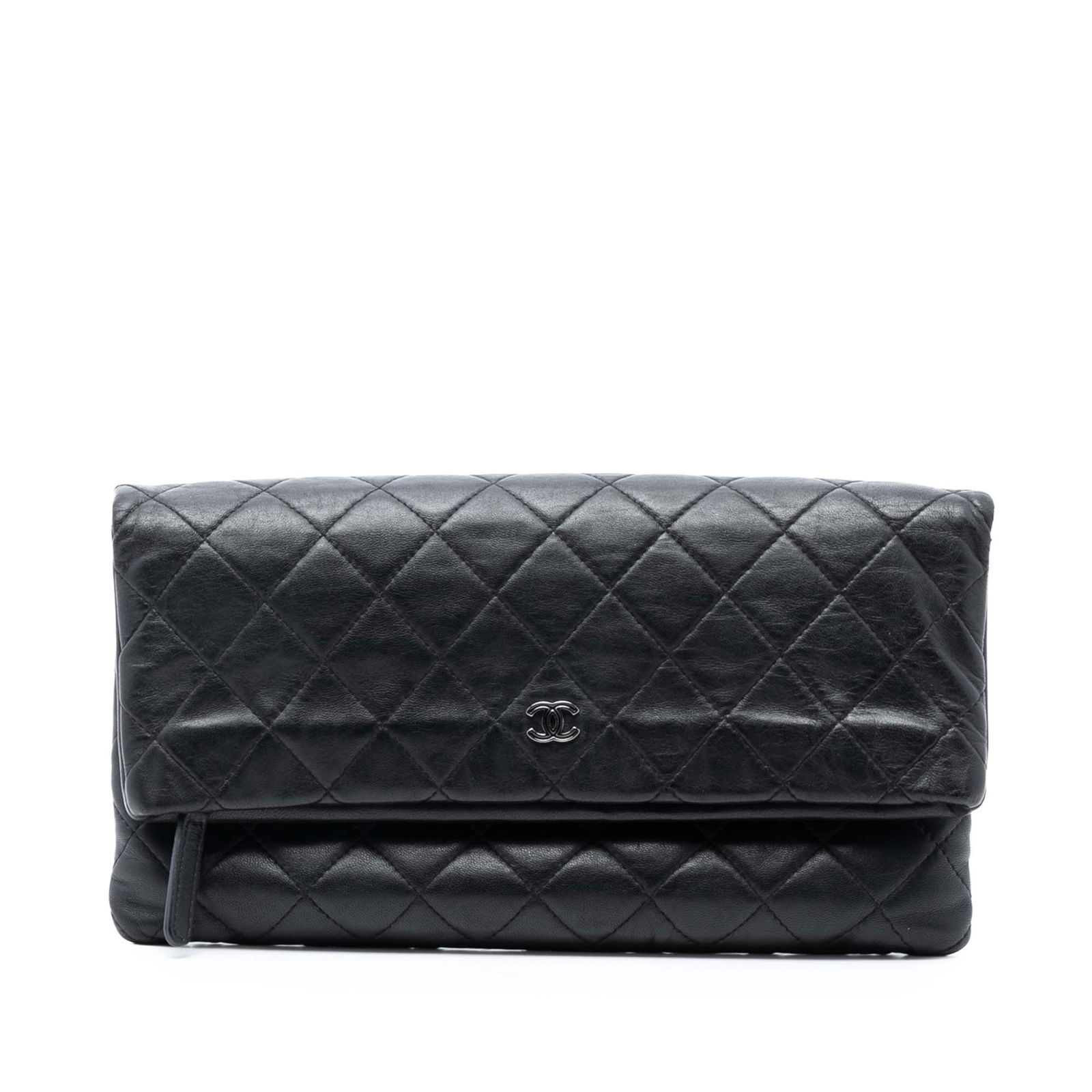 Chanel Black Quilted Lambskin CC Foldover Clutch Bag (1 of 7)
