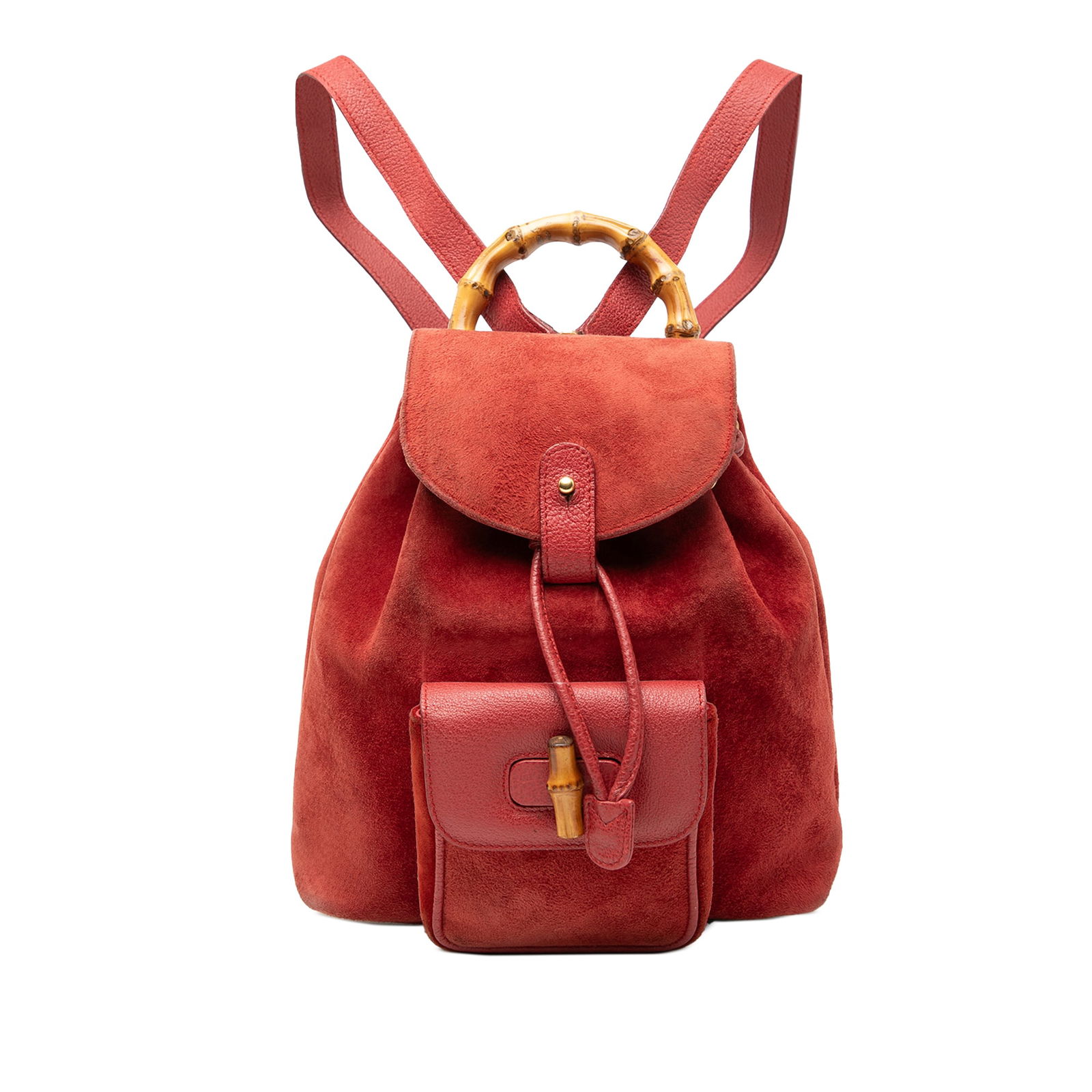 Red Gucci Suede and Leather Backpack with Bamboo Handle and Drawstring (1 of 7)
