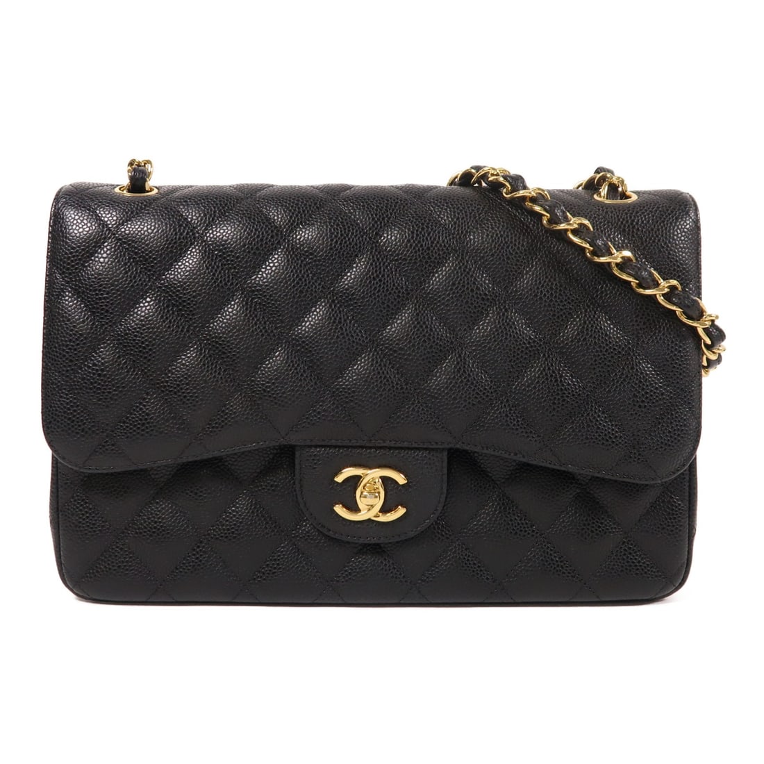 Black Calfskin Large Classic Shoulder Bag by CHANEL with CC and Gold Hardware: Black Calfskin Large Classic Shoulder Bag by CHANEL with CC and Gold Hardware This CHANEL Large Classic Chain Shoulder Bag is crafted from black calfskin leather and features the iconic CC design. The