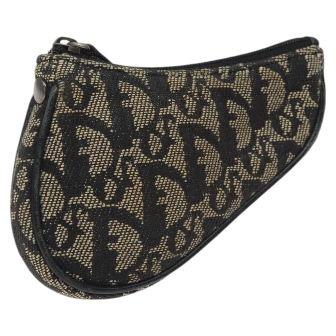 Black Trotter Canvas Saddle Coin Purse by Christian Dior: Black Trotter Canvas Saddle Coin Purse by Christian Dior This Christian Dior Saddle coin purse features the iconic Trotter canvas in black, designed for women. The purse shows signs of previous use, i