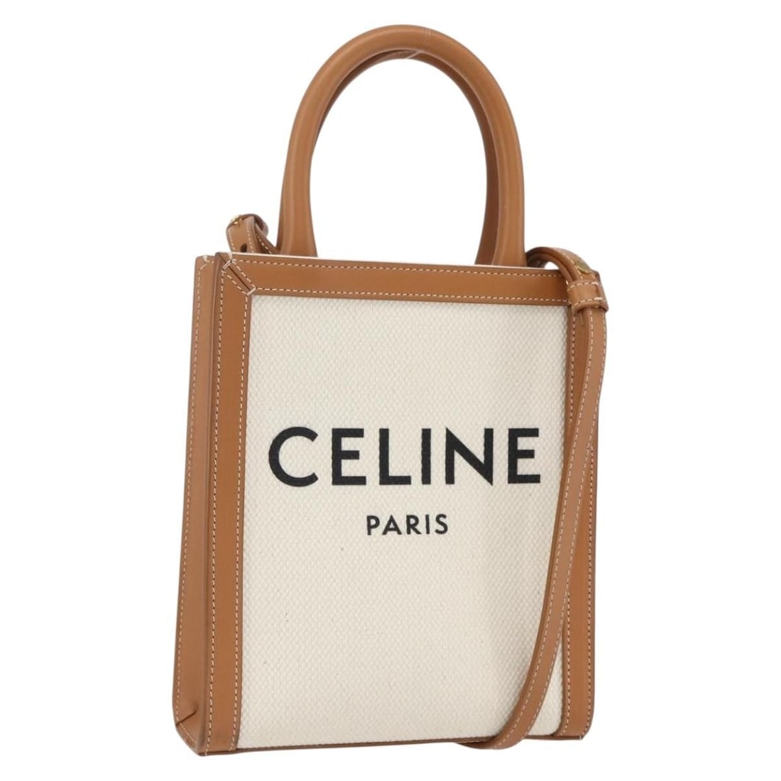 Beige Mini Vertical Cabas Handbag by CELINE Triomphe Leather Canvas 2way (1 of 18)