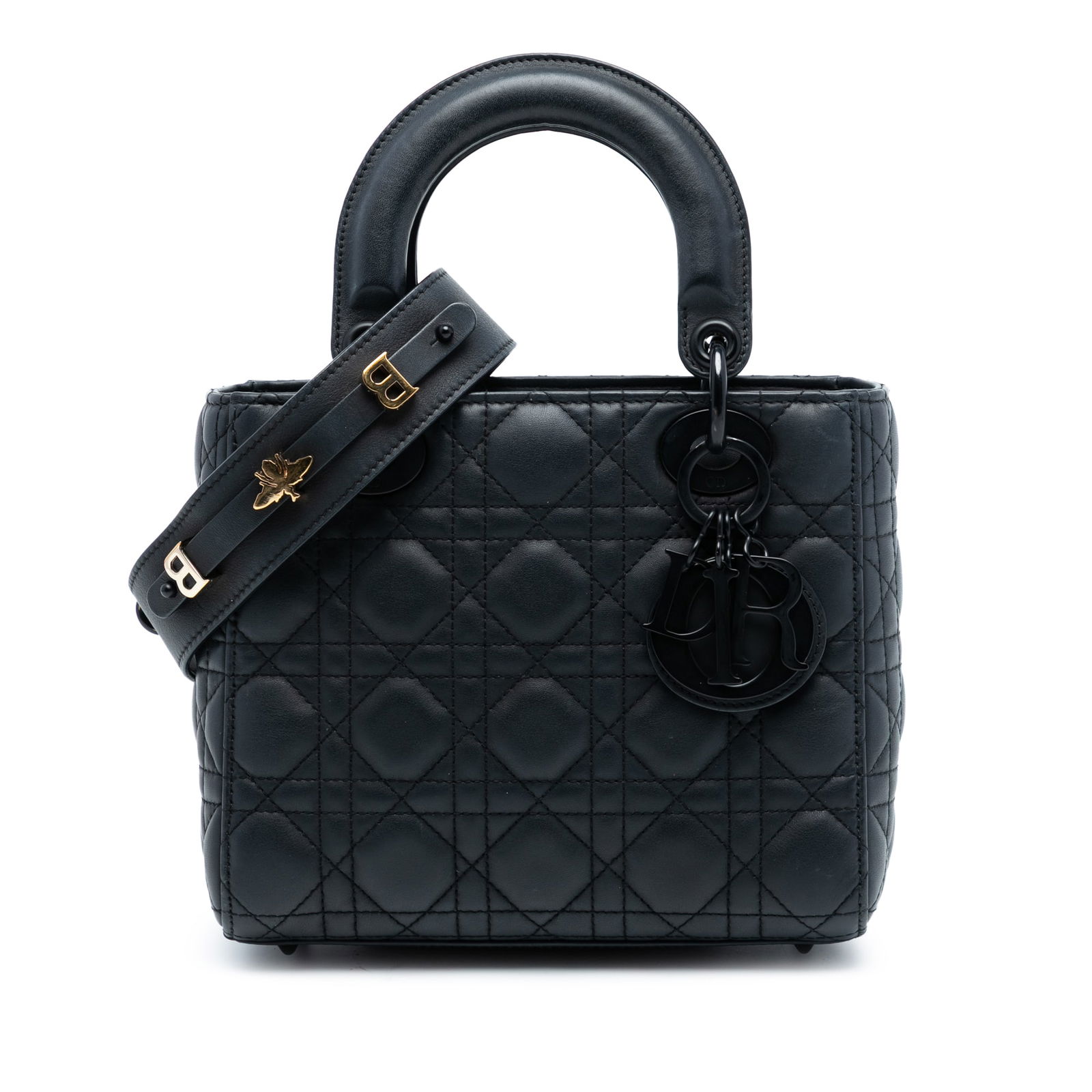 Dior Lady Dior My ABCDior Small Ultra Matte Black Cannage Calfskin Bag: Dior Lady Dior My ABCDior Small Ultra Matte Black Cannage Calfskin Bag This Lady Dior handbag features a quilted leather body in black ultra matte calfskin, flat leather top handles, a detachable leat