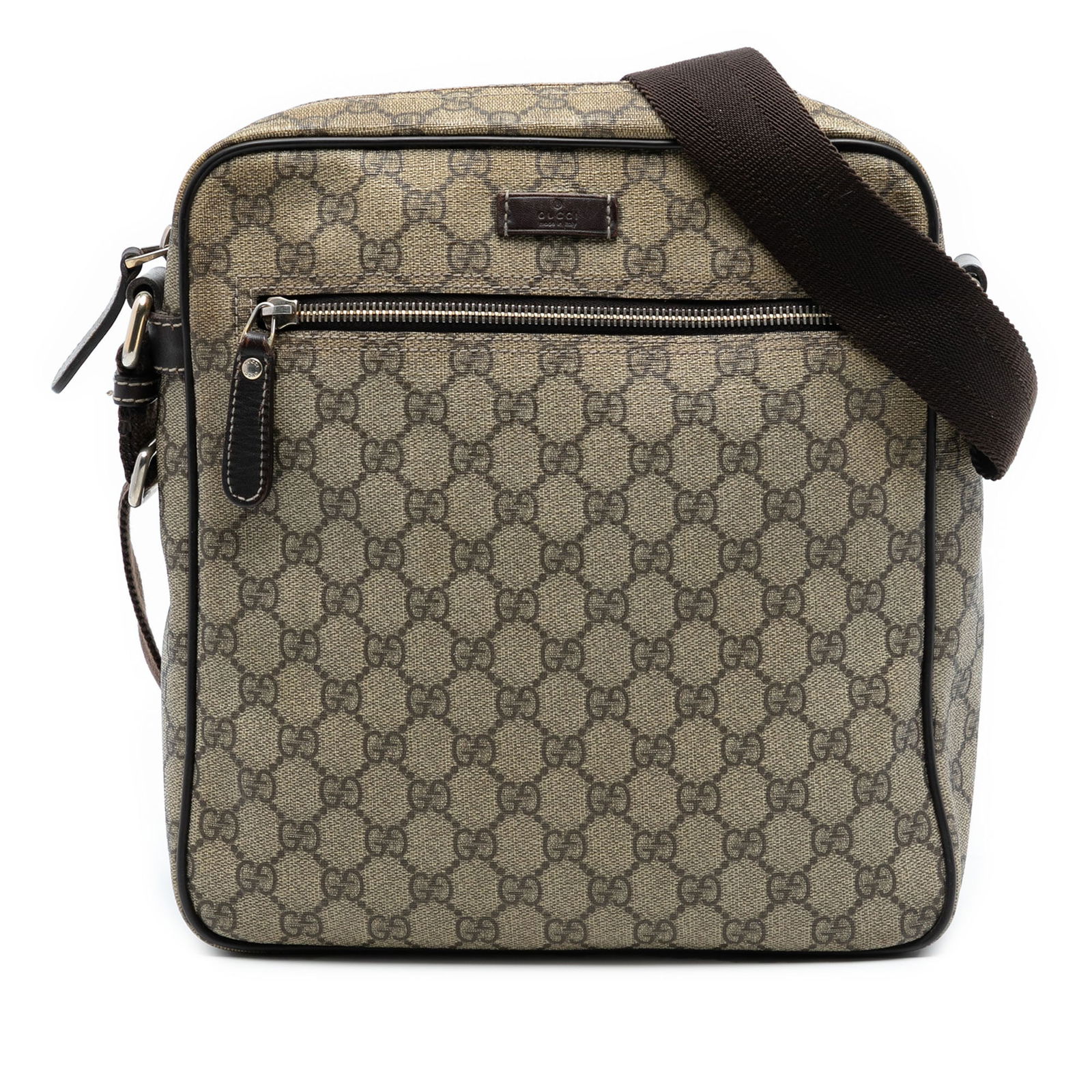 Gucci GG Supreme Brown Canvas Crossbody Bag with Leather Trim (1 of 7)