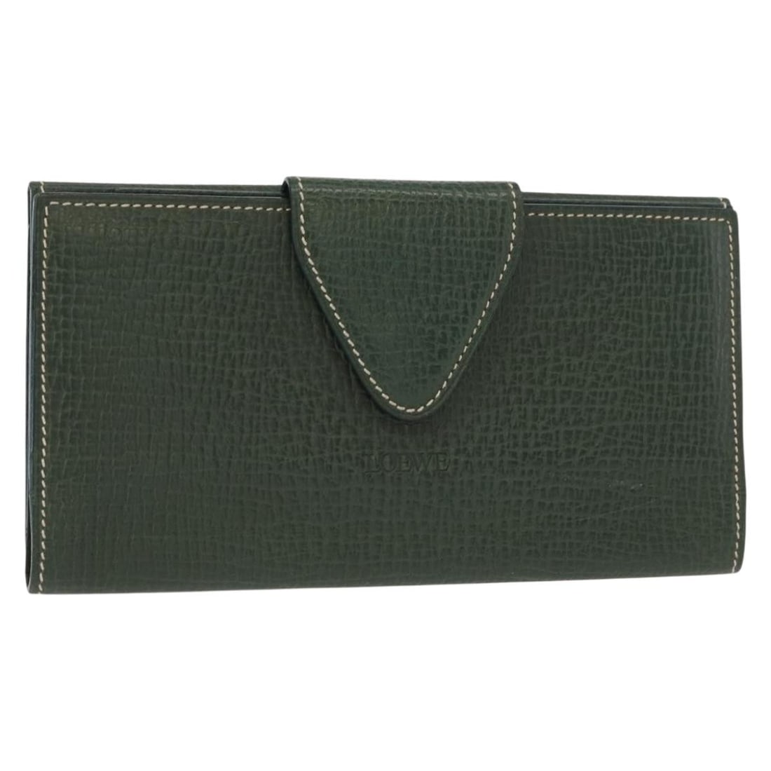 LOEWE Green Leather Long Wallet Made in Spain: LOEWE Green Leather Long Wallet Made in Spain This authentic LOEWE long wallet showcases a rich green leather exterior, combining elegance with functionality. Crafted in Spain, it features ample space