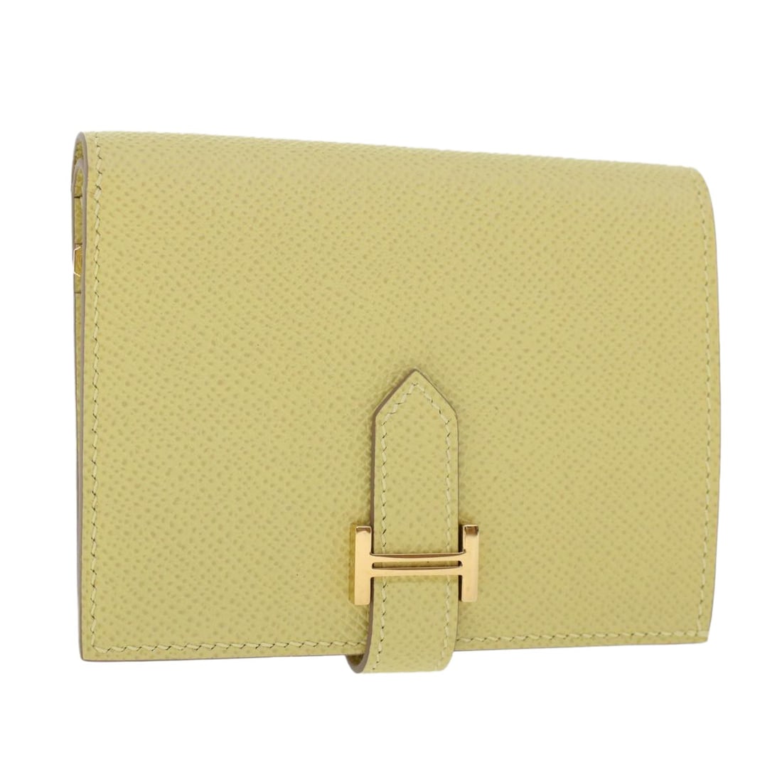 HERMES Bearn Compact Wallet Epsom Yellow Leather Auth BTY001AN: HERMES Bearn Compact Wallet Epsom Yellow Leather Auth BTY001AN This exquisite HERMES Bearn Compact Wallet is crafted from premium leather in a vibrant yellow color, perfect for adding a touch of elega